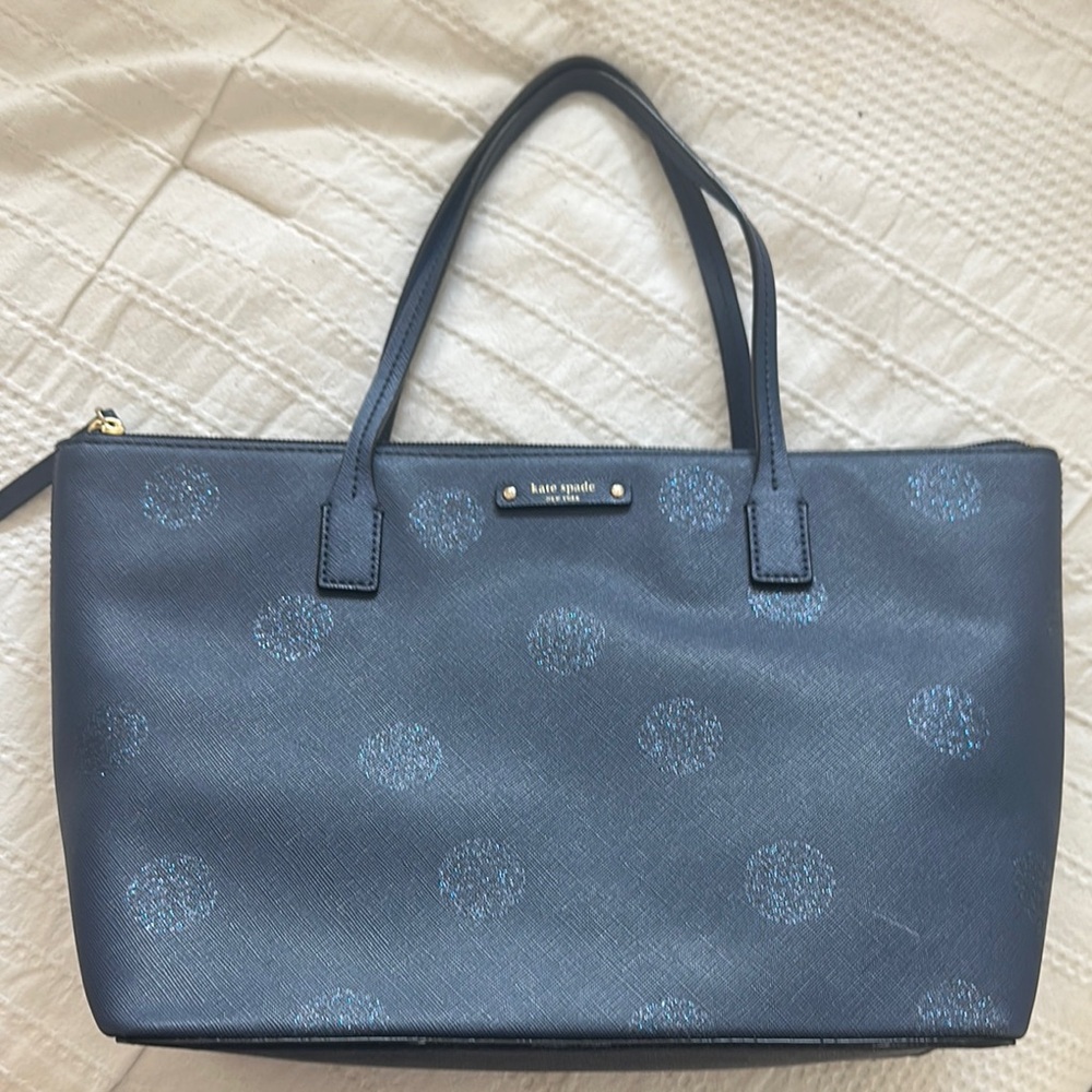 Kate Spade Blue Floral Embossed Tote